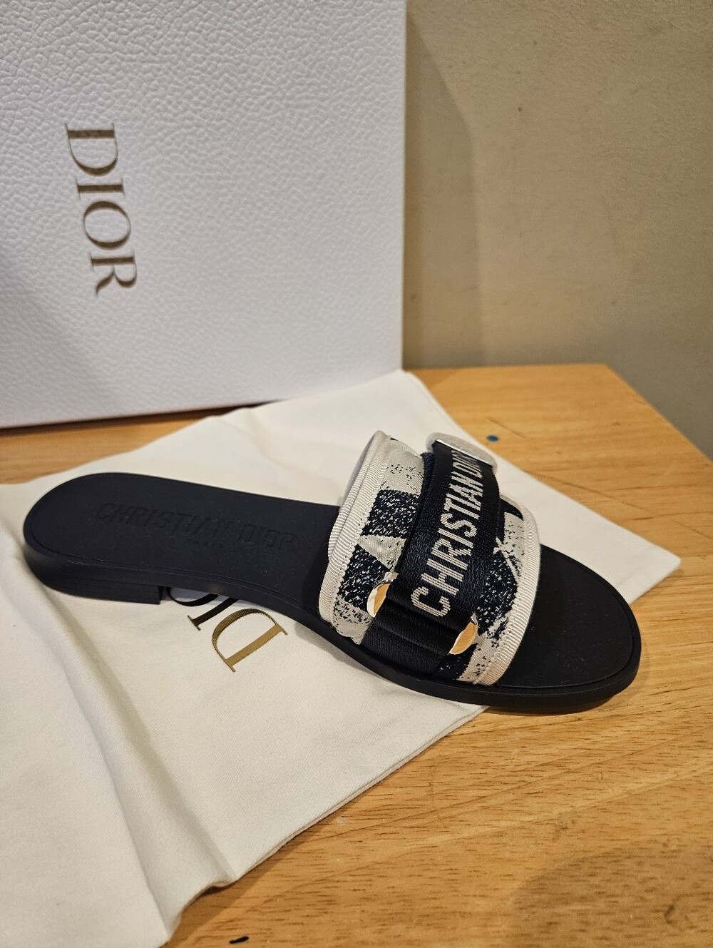 Christian Dior Dio(r)evolution Dway Blue Rubber Logo Slide Mule Flat Sandal 37 - Picture 6 of 9